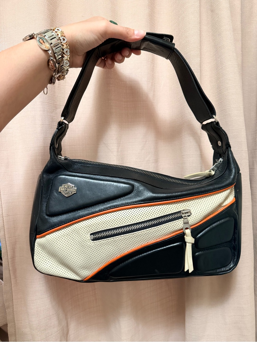 Harley-Davidson Black Cream Shoulder Bag with Orange Trim